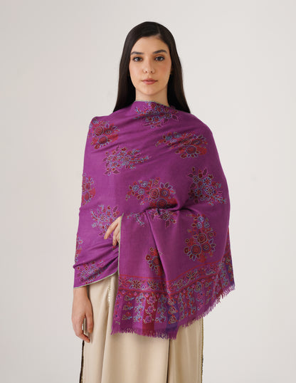 Kashmiri Handwoven Pashmina Sozni Stole Outline Botidar – Grapewine | Handwoven Heritage | GI Certified - Kashmir Box