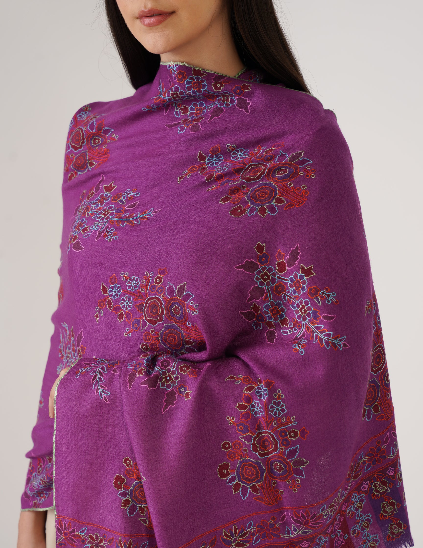Kashmiri Handwoven Pashmina Sozni Stole Outline Botidar – Grapewine | Handwoven Heritage | GI Certified - Kashmir Box