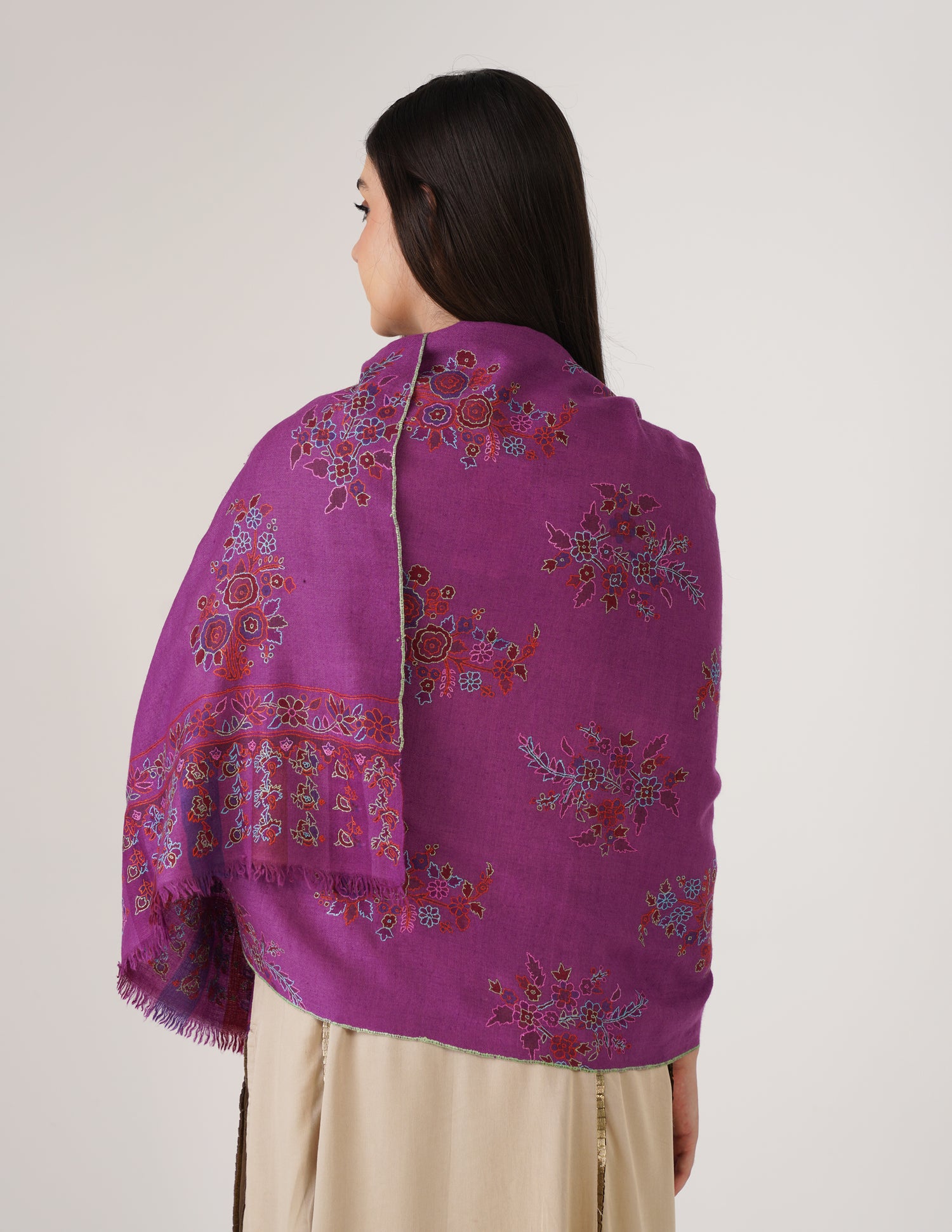 Kashmiri Handwoven Pashmina Sozni Stole Outline Botidar – Grapewine | Handwoven Heritage | GI Certified - Kashmir Box