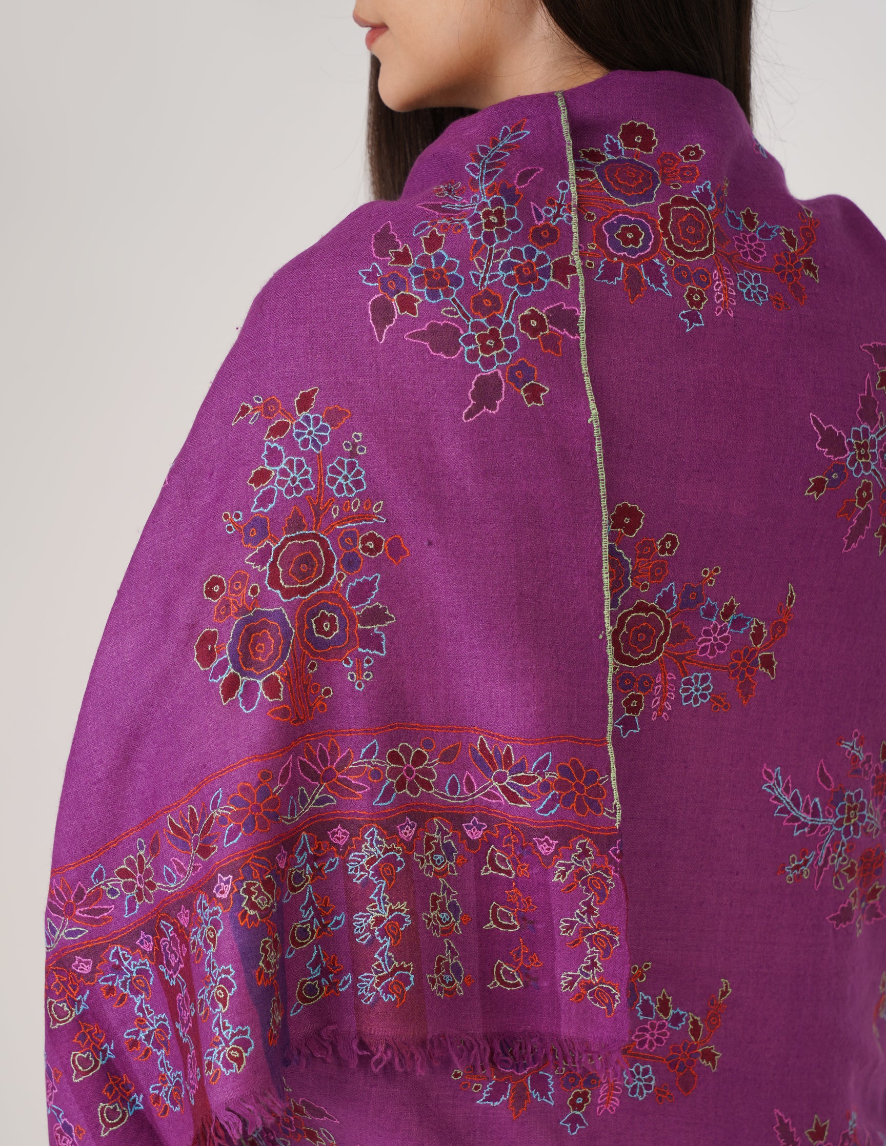 Kashmiri Handwoven Pashmina Sozni Stole Outline Botidar – Grapewine | Handwoven Heritage | GI Certified - Kashmir Box