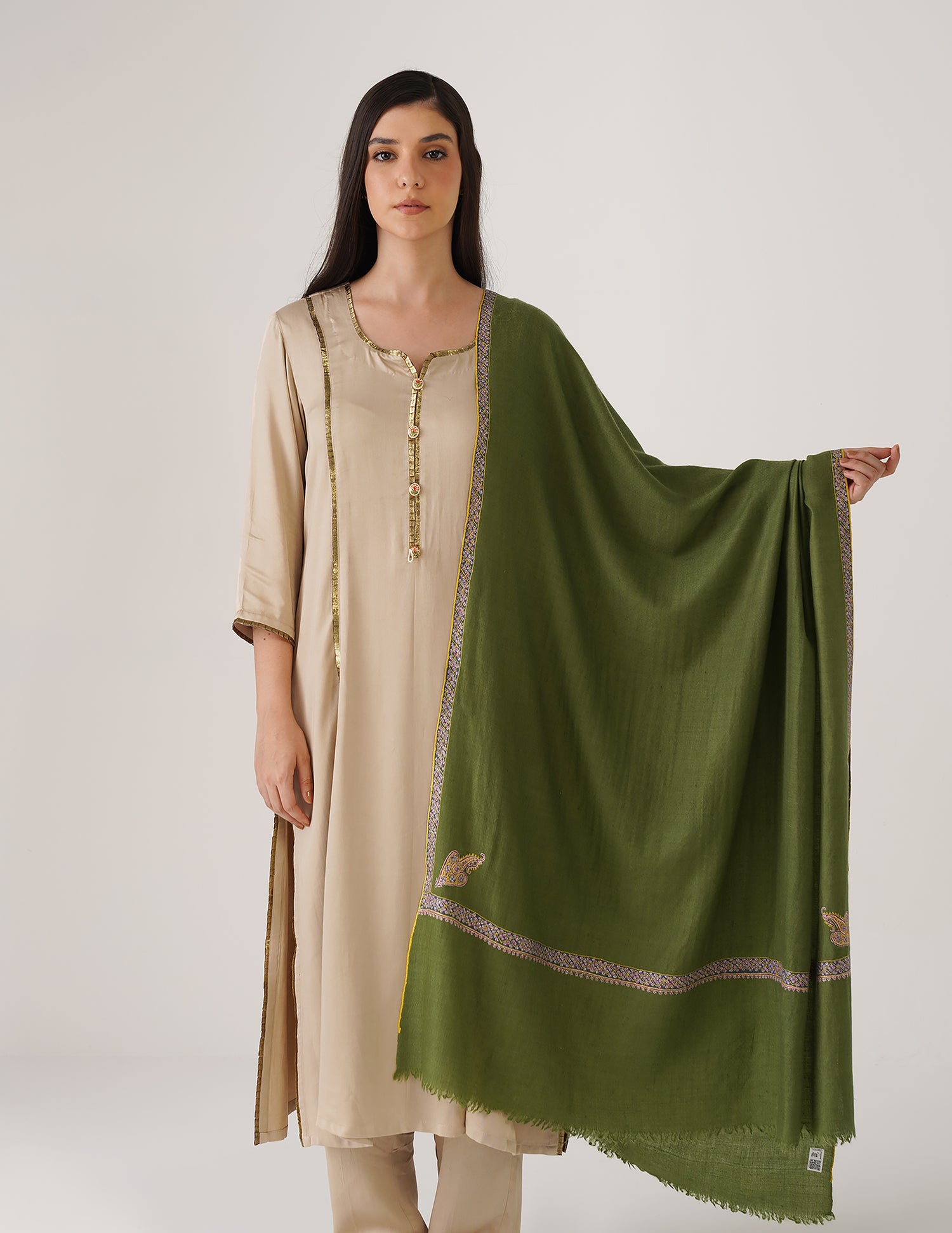 Kashmiri Handwoven Pashmina Sozni Shawl Hashidaar – Cedar Green | Handwoven Heritage | GI Certified - Kashmir Box