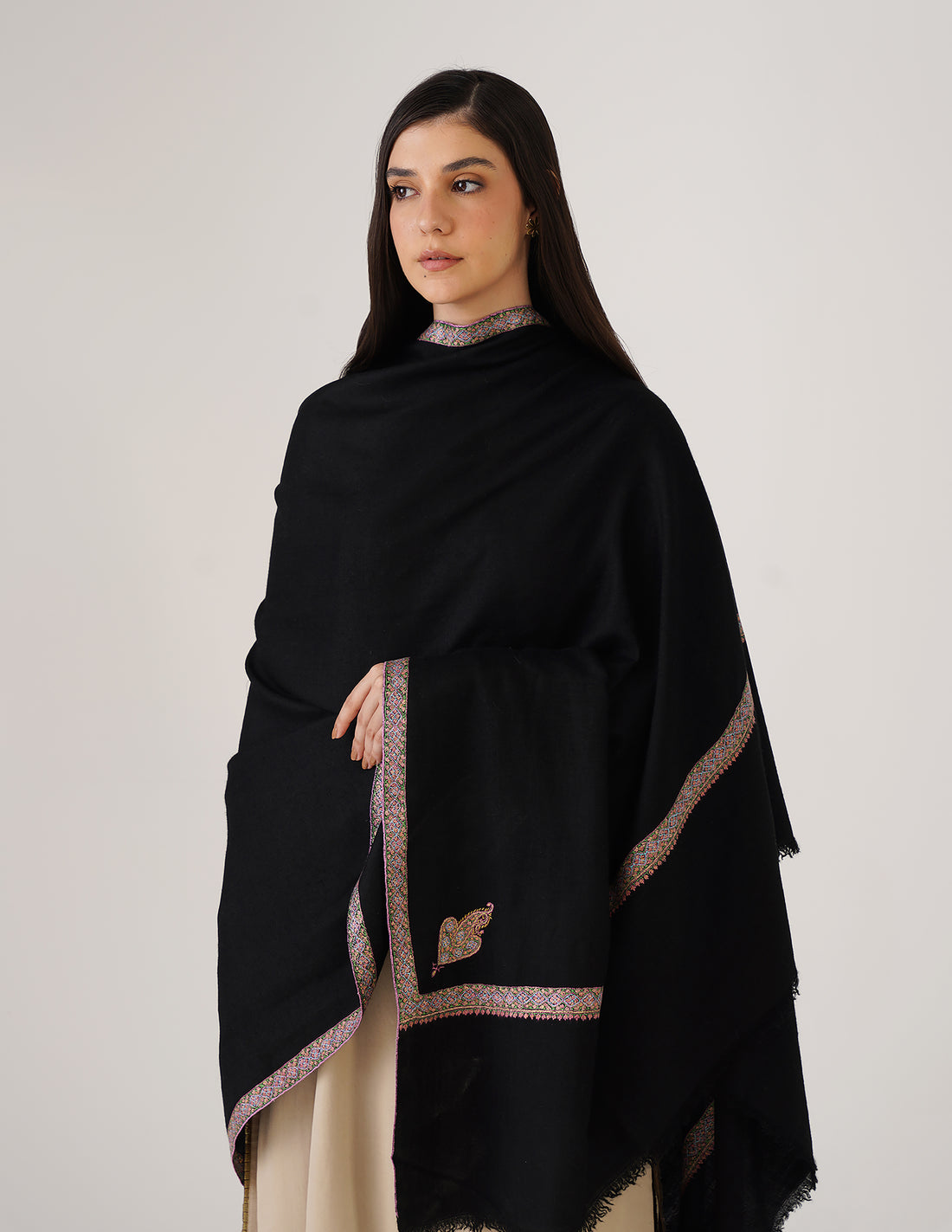 Kashmiri Handwoven Pashmina Sozni Hashidaar Shawl – Black | Luxury Heritage - Kashmir Box