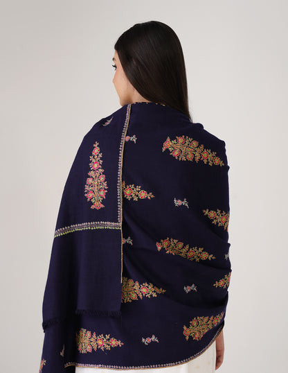 Kashmiri Handwoven Pashmina Sozni Shawl Bootidar – Navy Blue | Handwoven Heritage - Kashmir Box