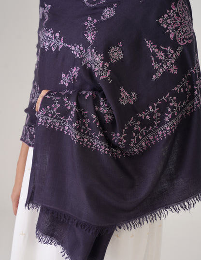 Kashmiri Handwoven Pashmina Sozni Stole Modern Design – Charcoal Grayish Blue | Handwoven Heritage - Kashmir Box