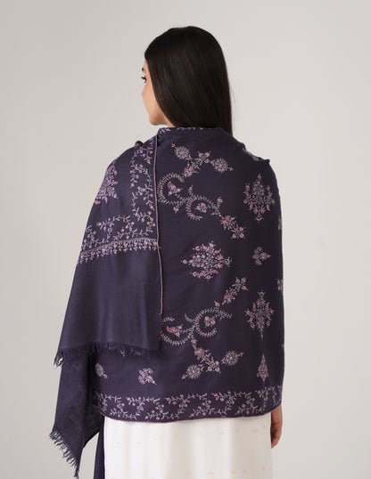 Kashmiri Handwoven Pashmina Sozni Stole Modern Design – Charcoal Grayish Blue | Handwoven Heritage - Kashmir Box