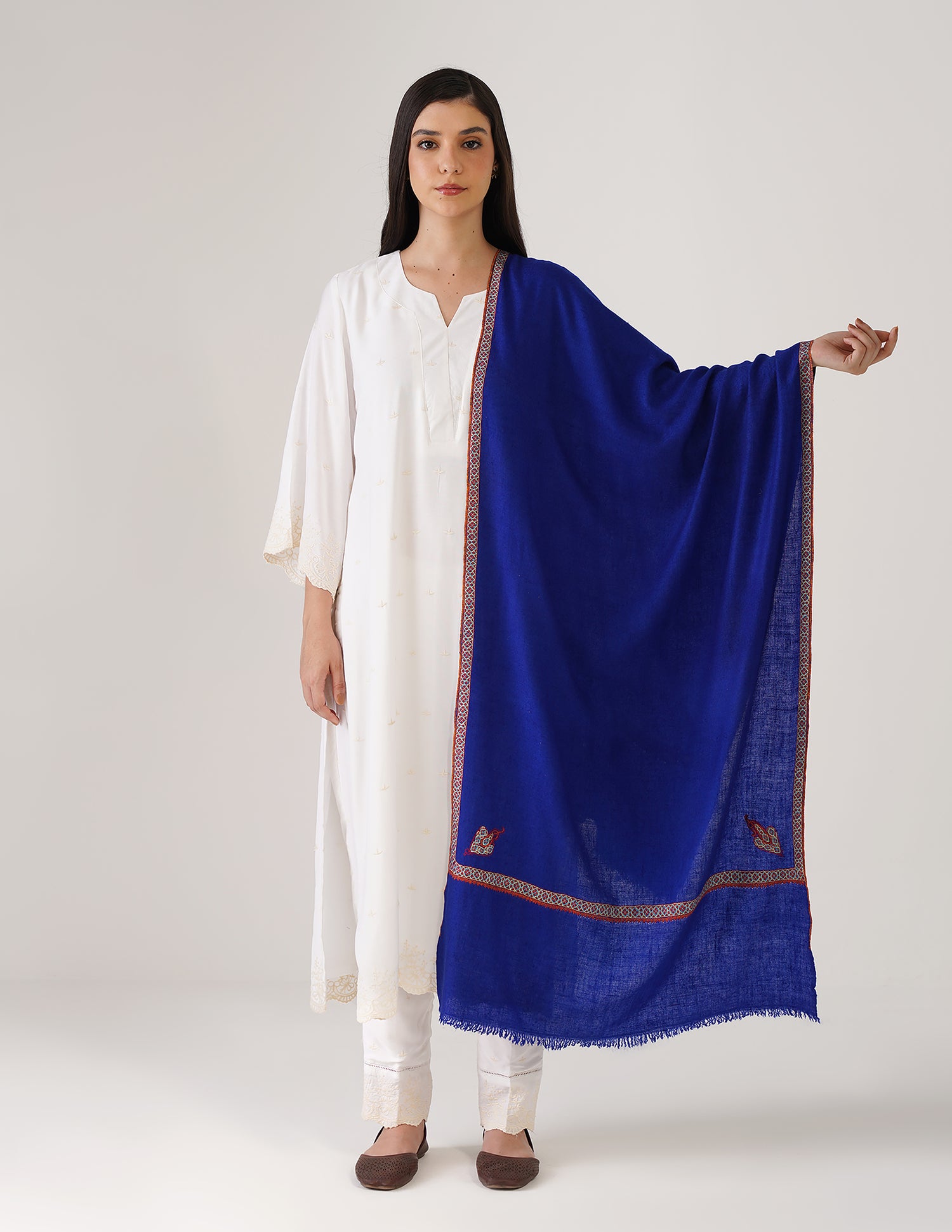 Kashmiri Handwoven Pashmina Sozni Stole Hashidaar – Dazzling Blue | Handwoven Heritage | GI Certified - Kashmir Box