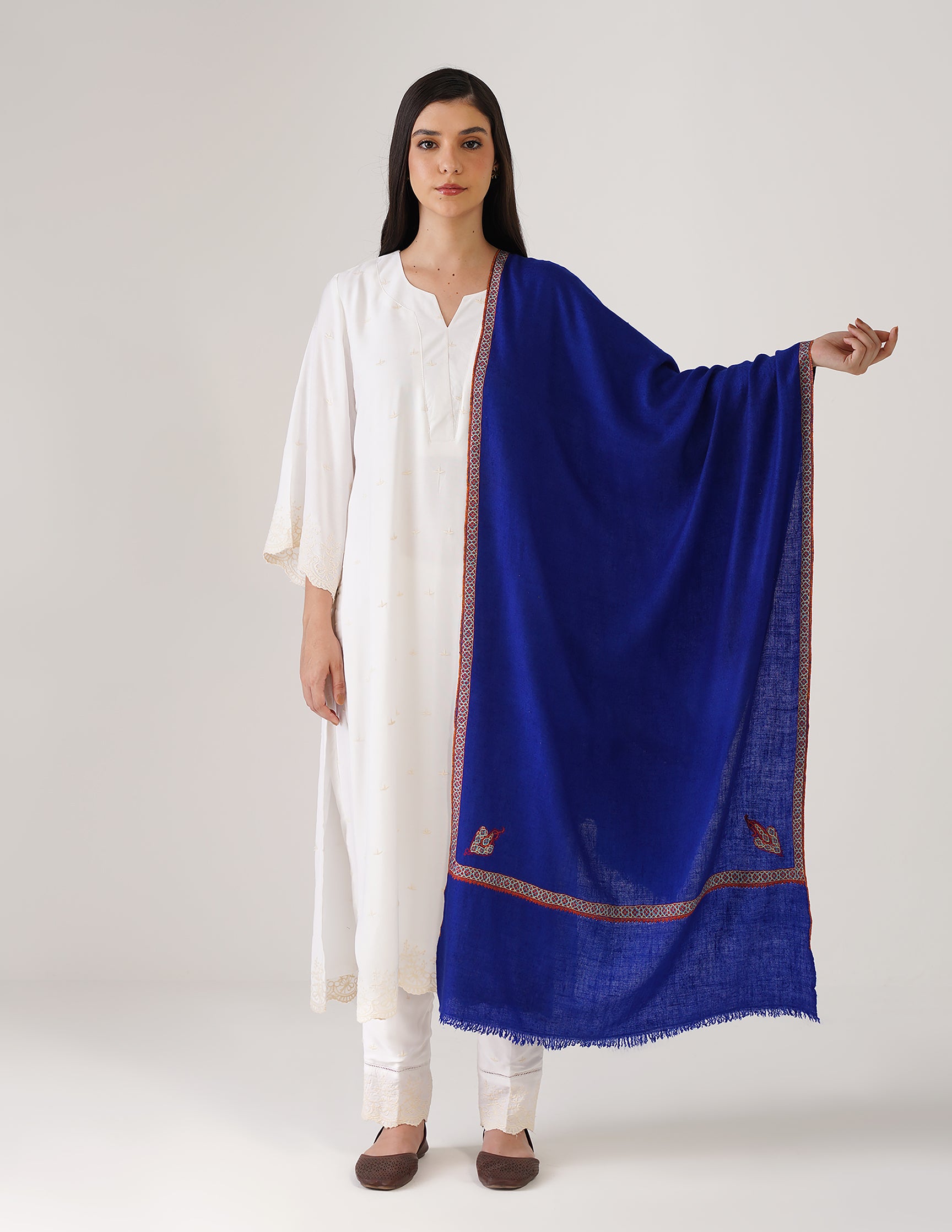 Kashmiri Handwoven Pashmina Sozni Stole Hashidaar – Dazzling Blue | Handwoven Heritage | GI Certified - Kashmir Box