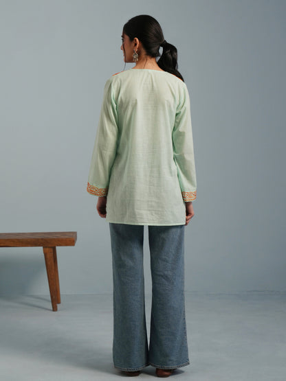 Light Green Kashmiri Aari Embroidered Rayon Kurta