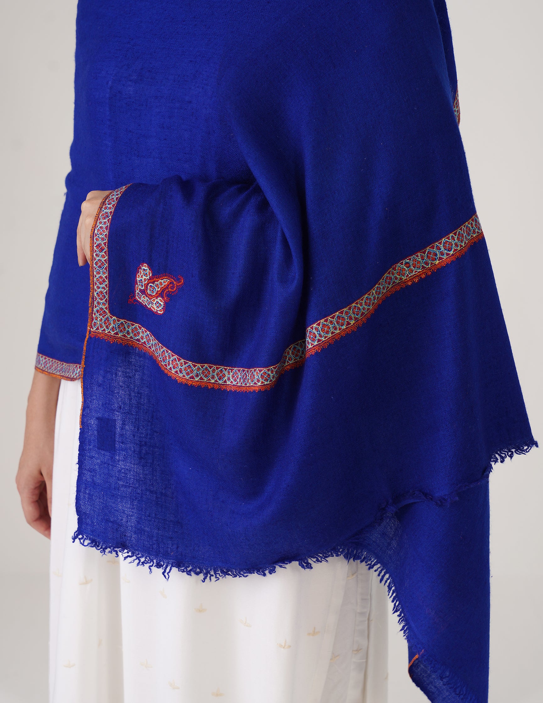 Kashmiri Handwoven Pashmina Sozni Stole Hashidaar – Dazzling Blue | Handwoven Heritage | GI Certified - Kashmir Box