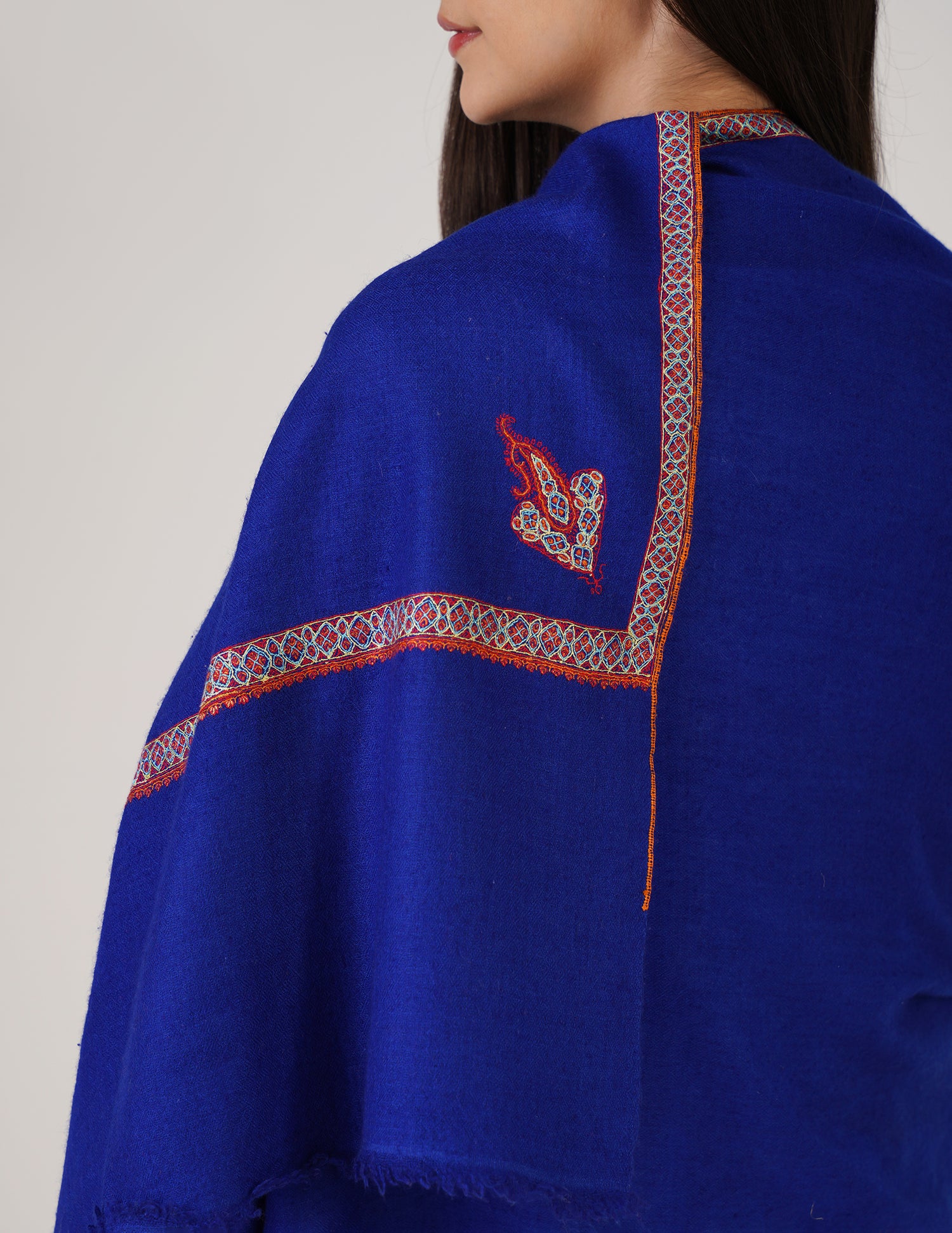 Kashmiri Handwoven Pashmina Sozni Stole Hashidaar – Dazzling Blue | Handwoven Heritage | GI Certified - Kashmir Box