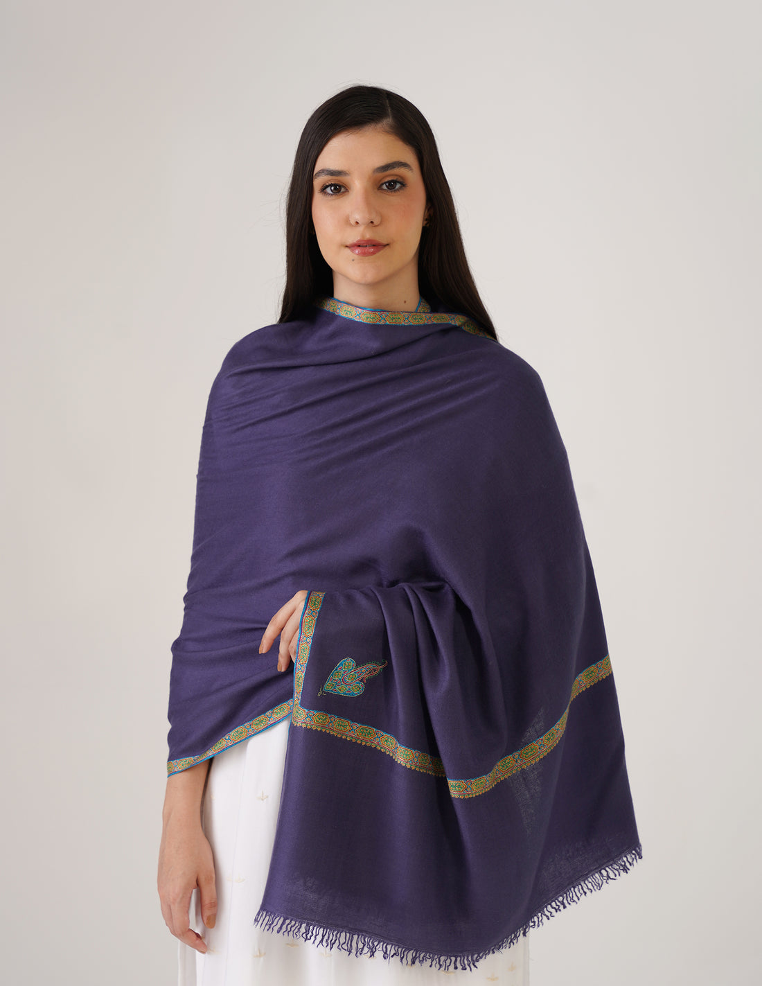 Kashmiri Handwoven Pashmina Sozni Stole Hashidaar – Estate Blue | GI Certified | Handwoven Heritage - Kashmir Box