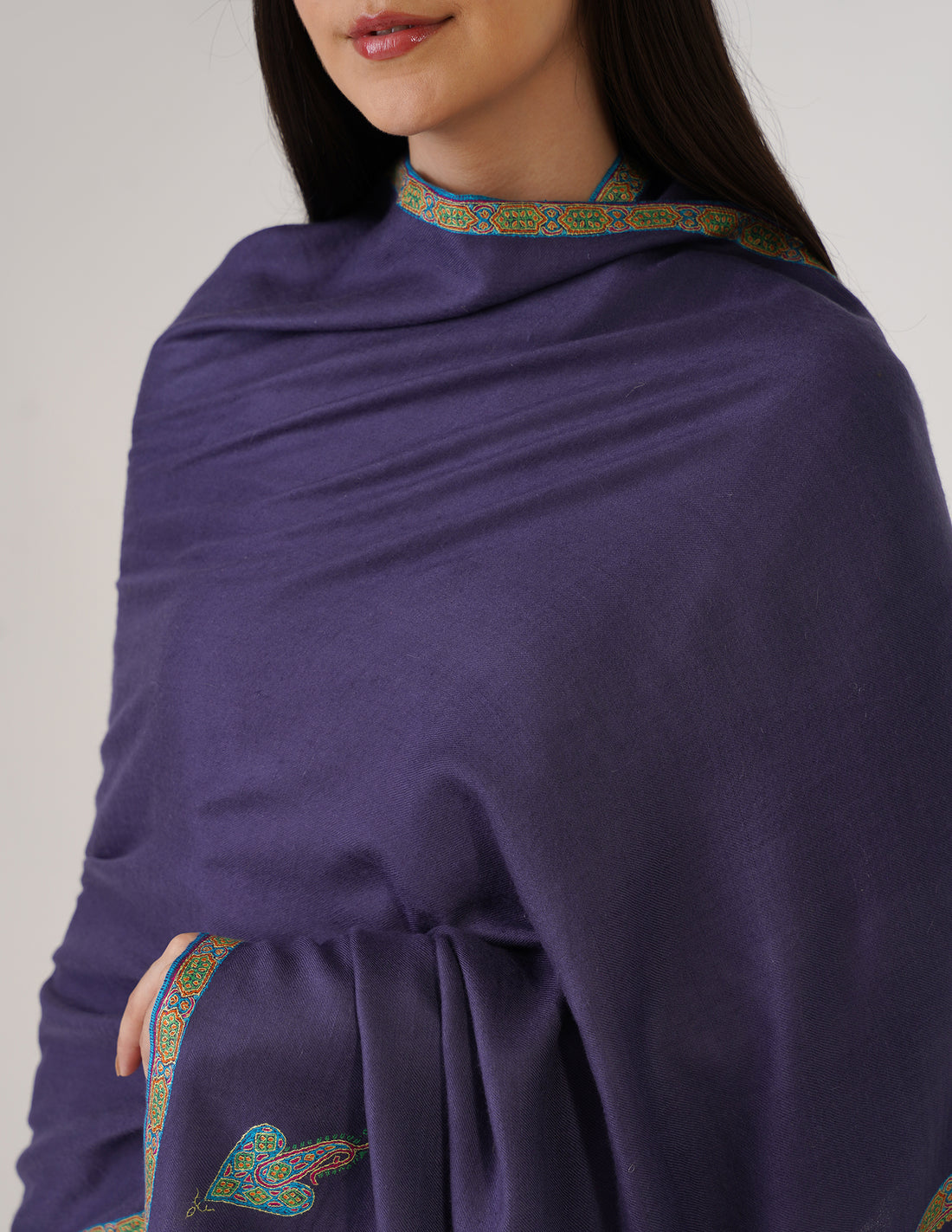 Kashmiri Handwoven Pashmina Sozni Stole Hashidaar – Estate Blue | GI Certified | Handwoven Heritage - Kashmir Box