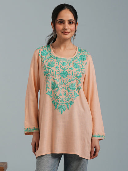 Almond  Kashmiri Aari Embroidered Rayon Kurta
