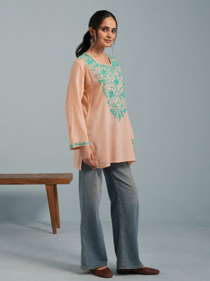 Almond  Kashmiri Aari Embroidered Rayon Kurta
