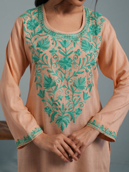 Almond  Kashmiri Aari Embroidered Rayon Kurta