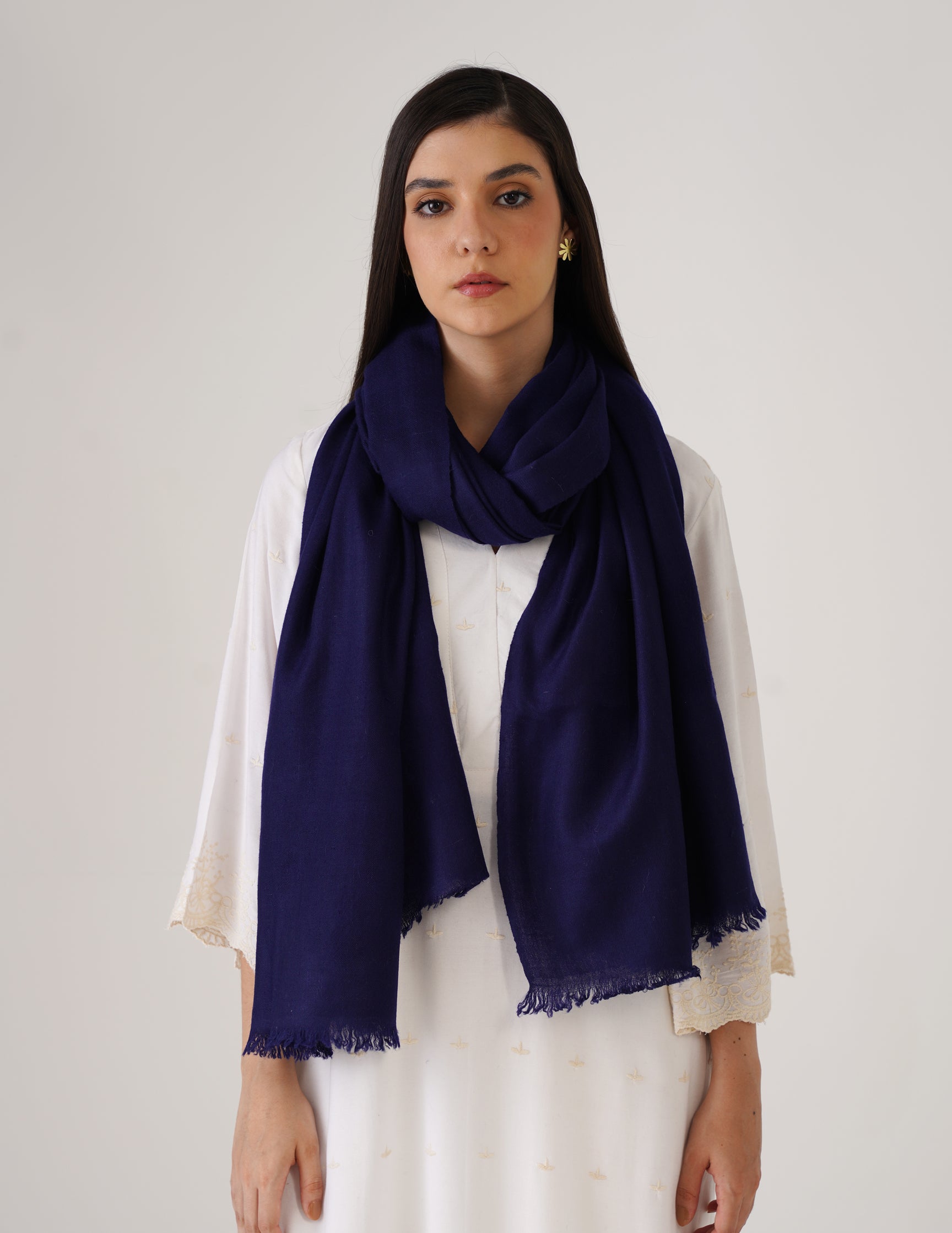 Kashmiri Handwoven Solid Cashmere Pashmina Shawl – Indigo Blue | Handwoven Heritage - Kashmir Box