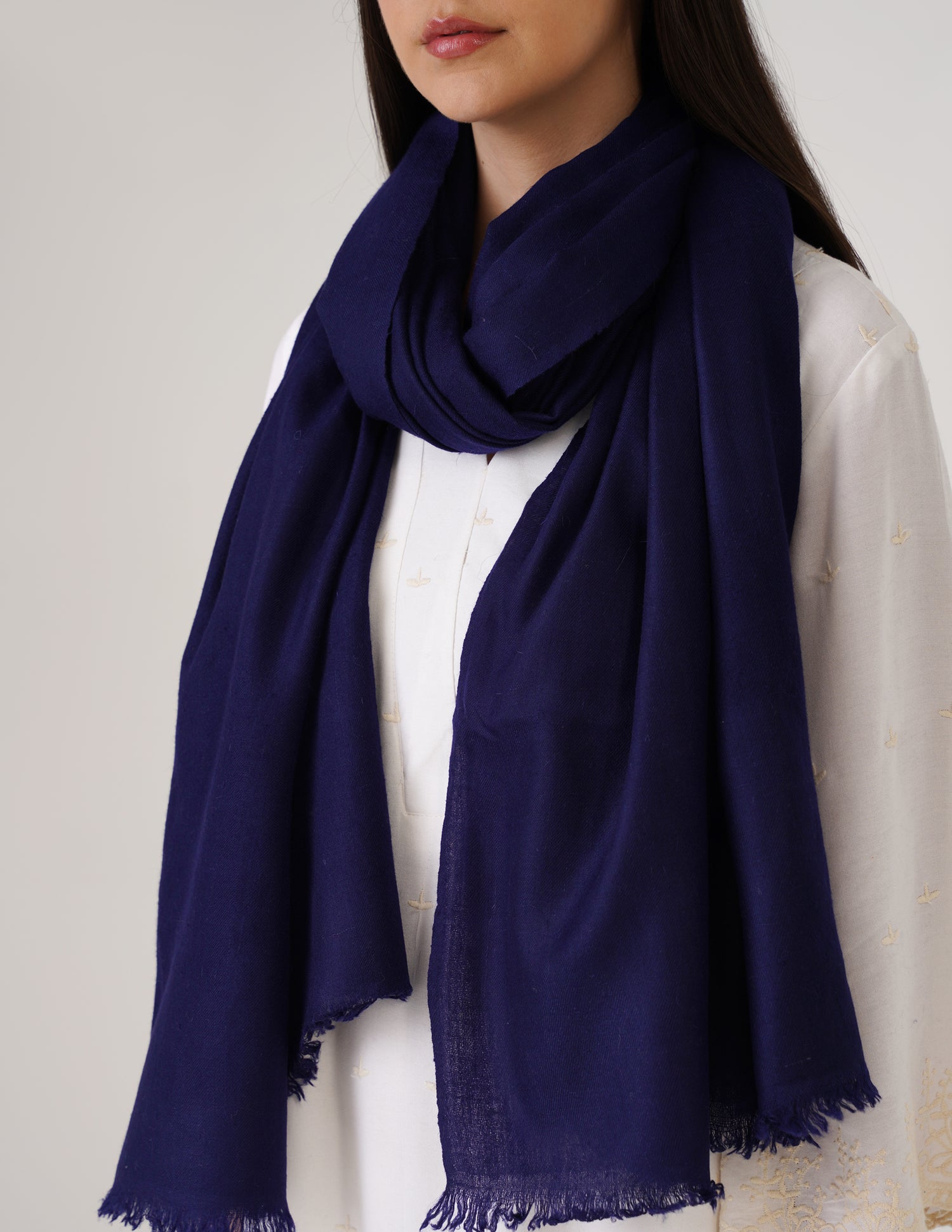 Kashmiri Handwoven Solid Cashmere Pashmina Shawl – Indigo Blue | Handwoven Heritage - Kashmir Box