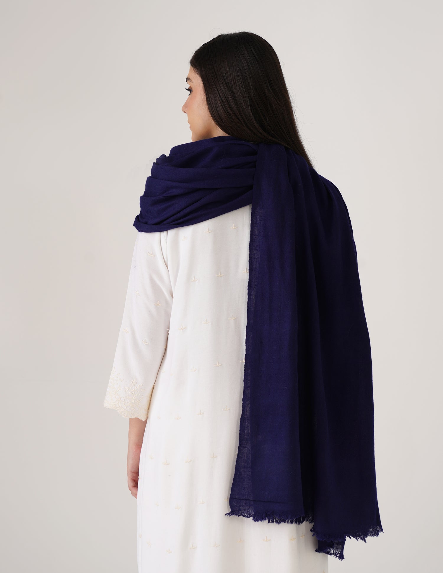 Kashmiri Handwoven Solid Cashmere Pashmina Shawl – Indigo Blue | Handwoven Heritage - Kashmir Box