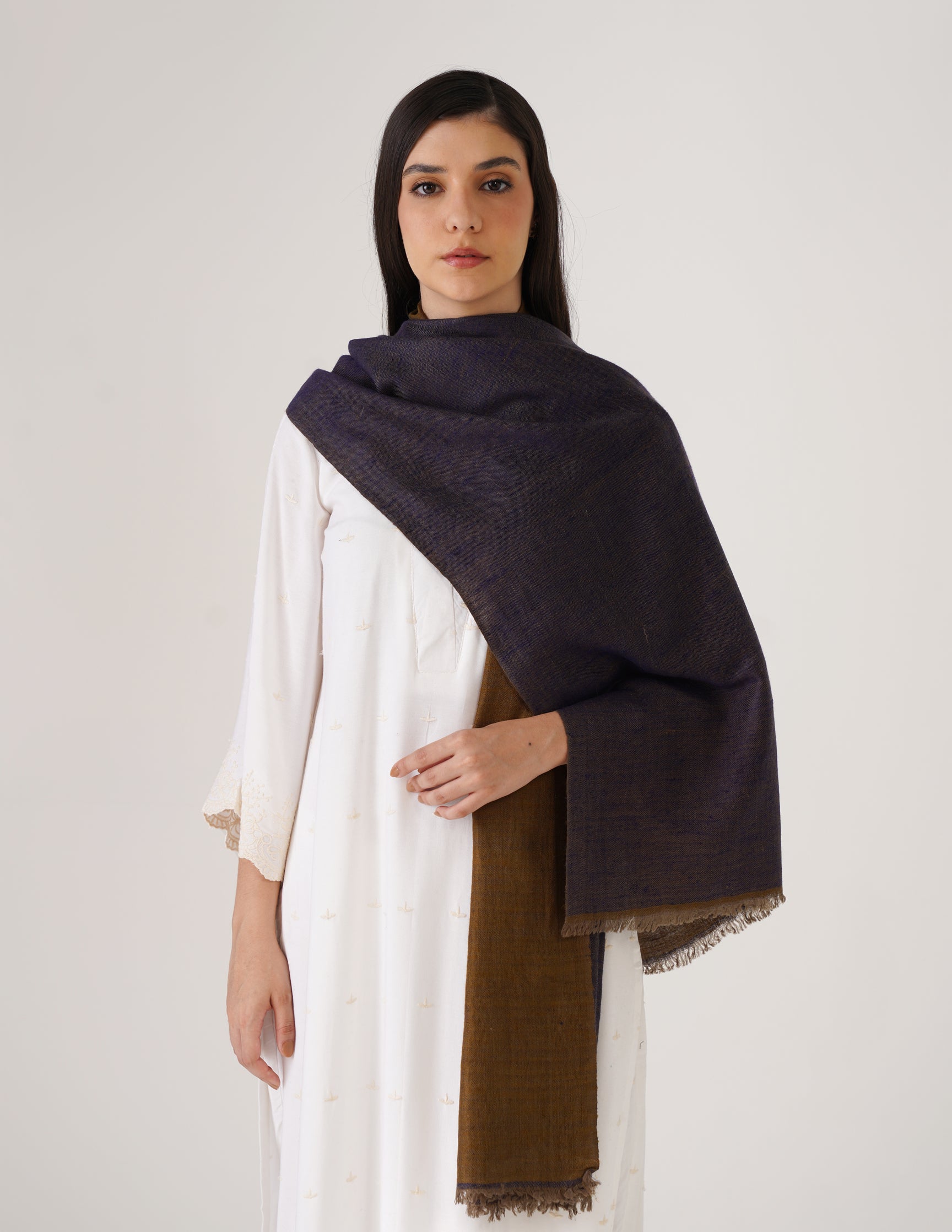 Kashmiri Handwoven Pashmina Reversible Stole – Blue &amp; Mustard | Handwoven Heritage - Kashmir Box