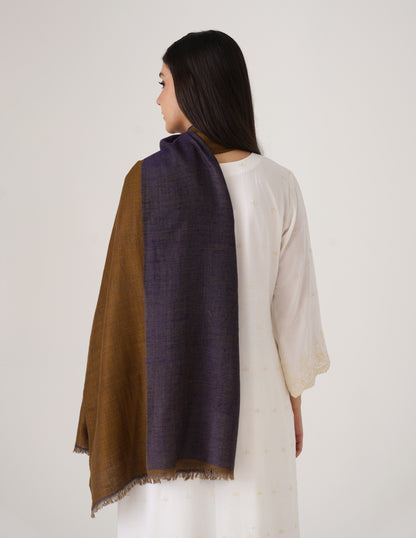 Kashmiri Handwoven Pashmina Reversible Stole – Blue &amp; Mustard | Handwoven Heritage - Kashmir Box