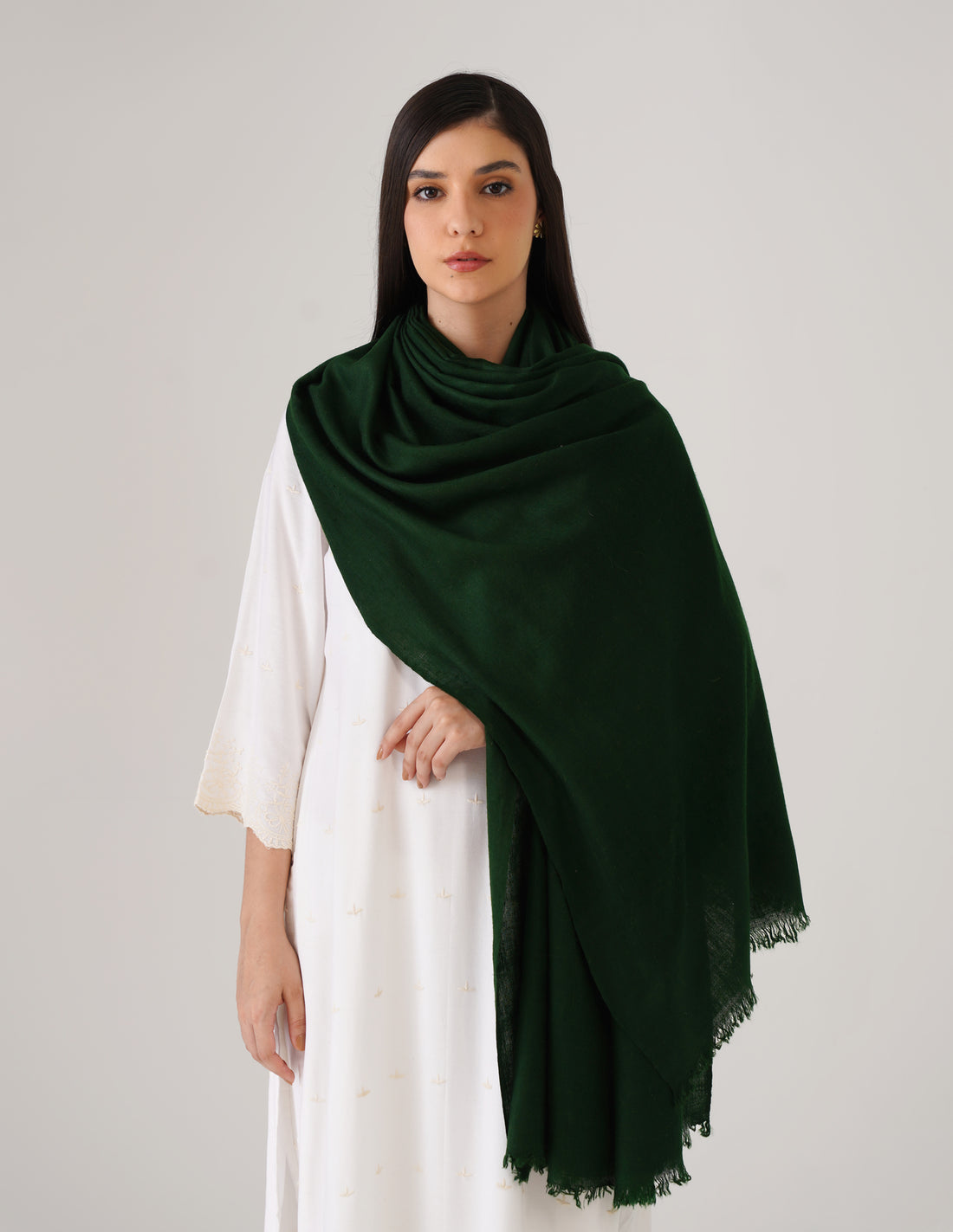 Kashmiri Handwoven Solid Cashmere Pashmina Shawl – Bottle Green | Handwoven Heritage - Kashmir Box