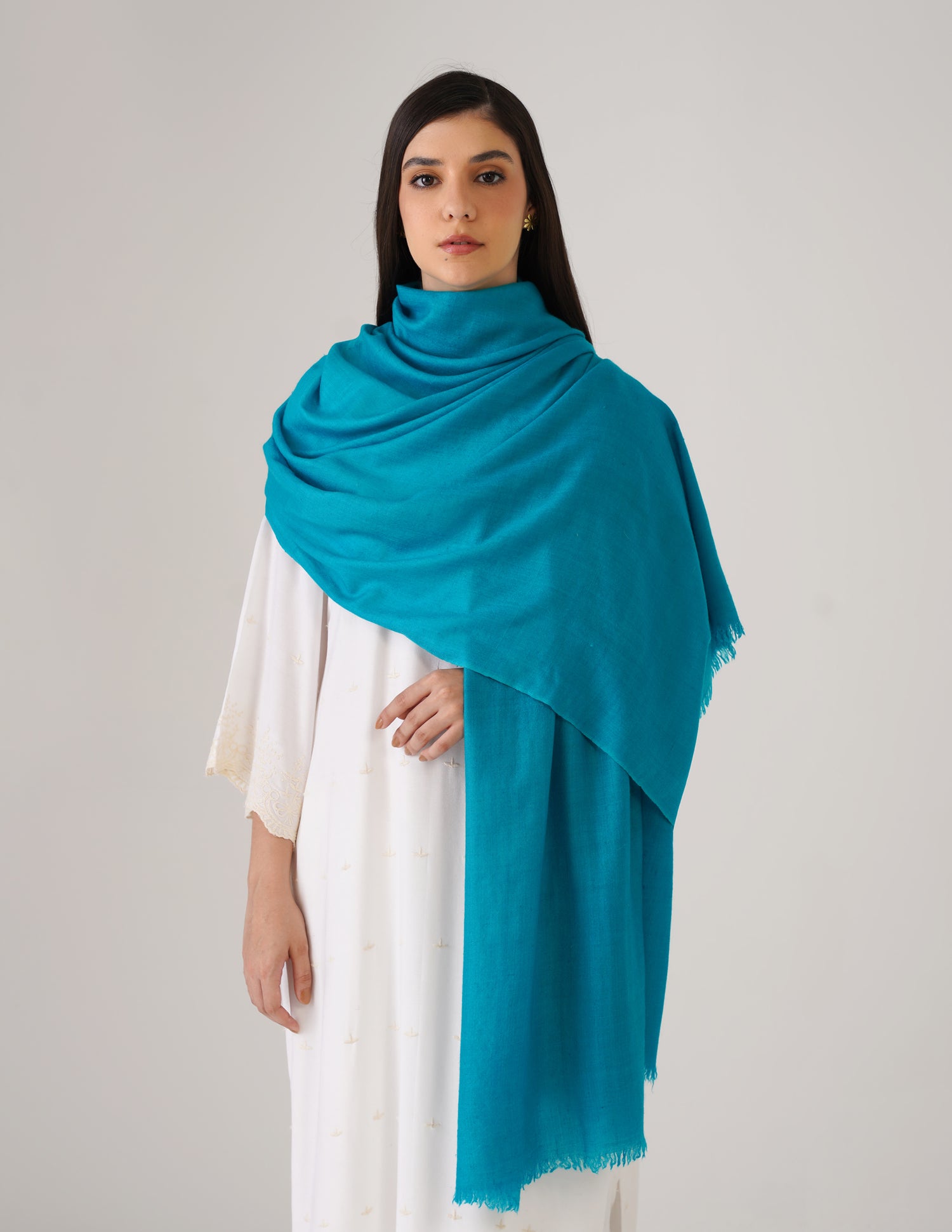 Kashmiri Handwoven Solid Cashmere Pashmina Shawl – Turquoise Blue | Handwoven Heritage - Kashmir Box