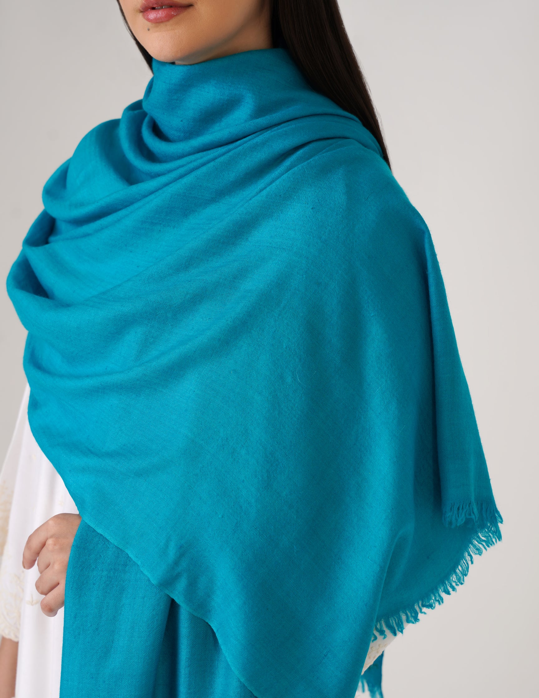 Kashmiri Handwoven Solid Cashmere Pashmina Shawl – Turquoise Blue | Handwoven Heritage - Kashmir Box