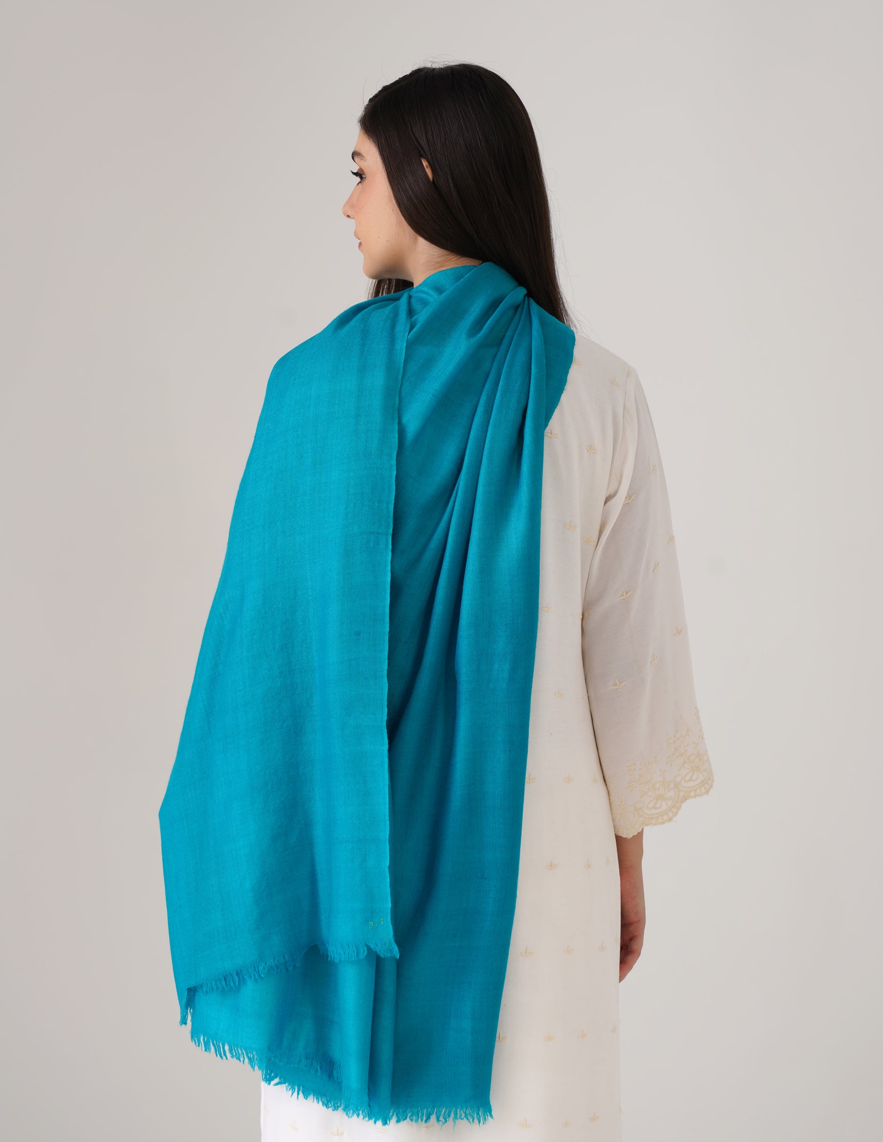 Kashmiri Handwoven Solid Cashmere Pashmina Shawl – Turquoise Blue | Handwoven Heritage - Kashmir Box