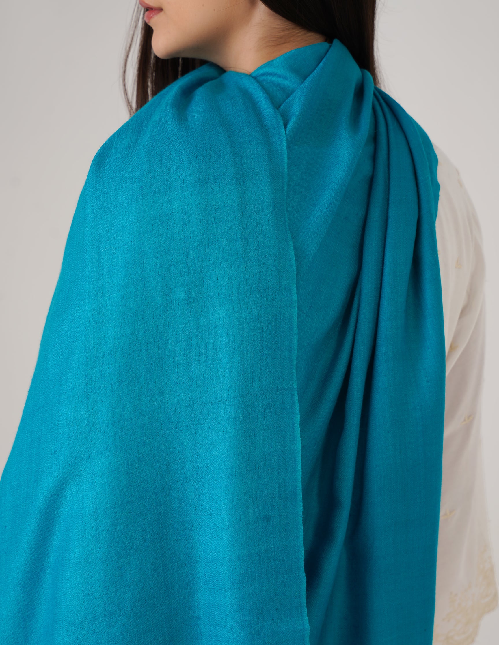 Kashmiri Handwoven Solid Cashmere Pashmina Shawl – Turquoise Blue | Handwoven Heritage - Kashmir Box