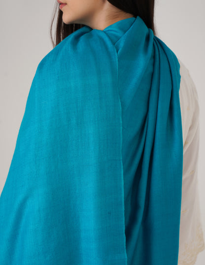 Kashmiri Handwoven Solid Cashmere Pashmina Shawl – Turquoise Blue | Handwoven Heritage - Kashmir Box