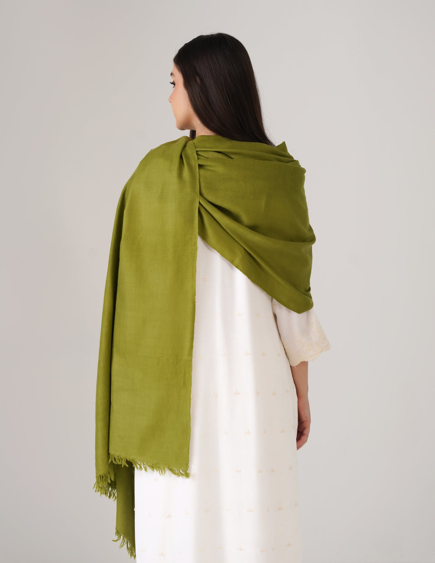 Kashmiri Handwoven Solid Cashmere Pashmina Shawl – Olive Green | Handwoven Heritage - Kashmir Box