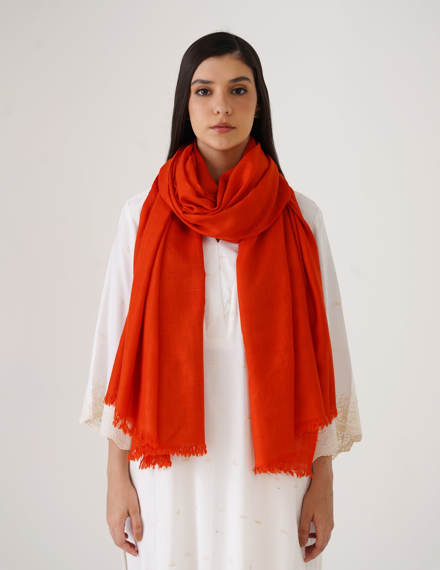 Kashmiri Handwoven Solid Cashmere Pashmina Shawl – Carrot Orange