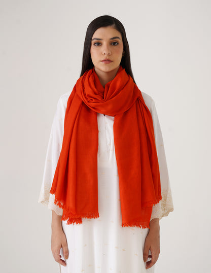 Kashmiri Handwoven Solid Cashmere Pashmina Shawl – Carrot Orange | Handwoven Heritage - Kashmir Box