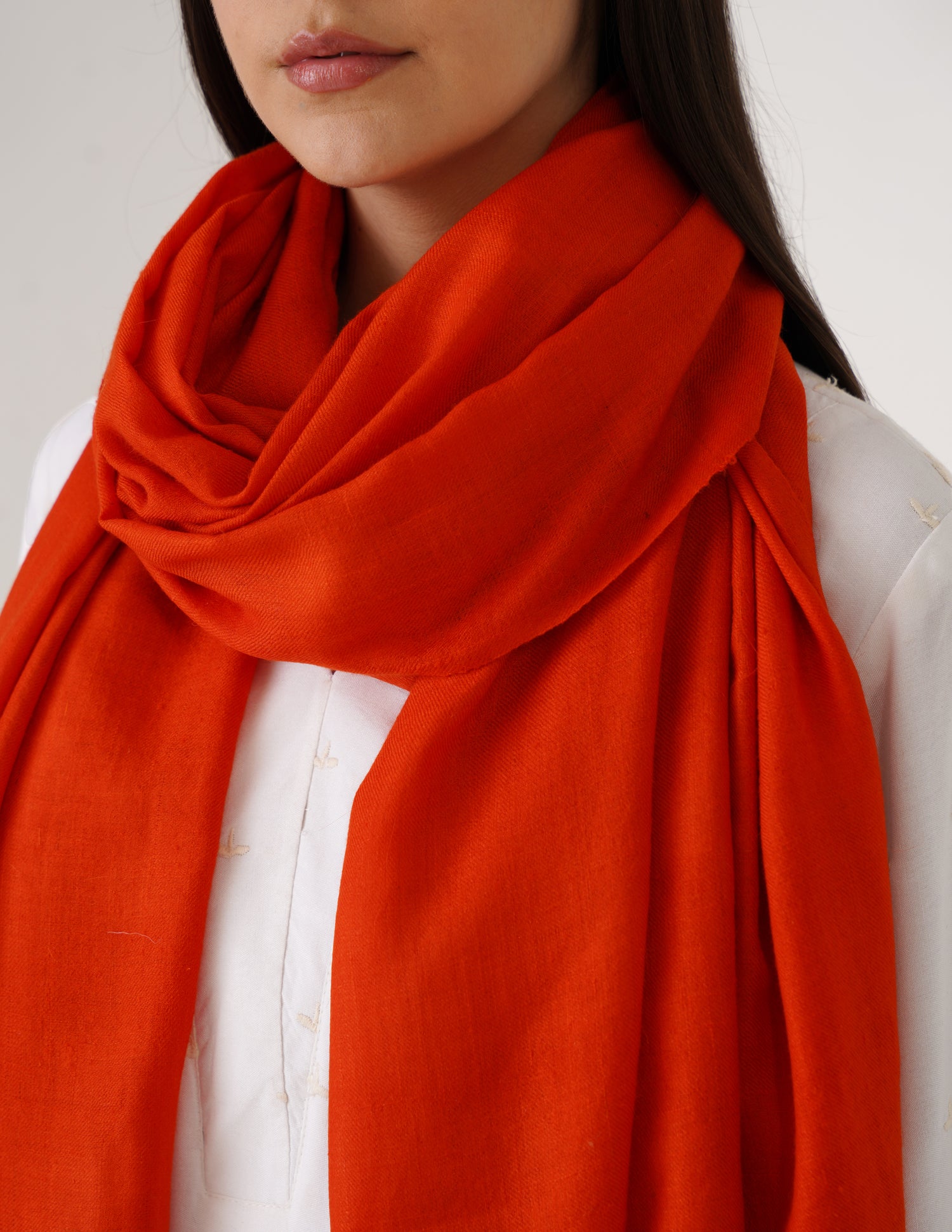 Kashmiri Handwoven Solid Cashmere Pashmina Shawl – Carrot Orange | Handwoven Heritage - Kashmir Box