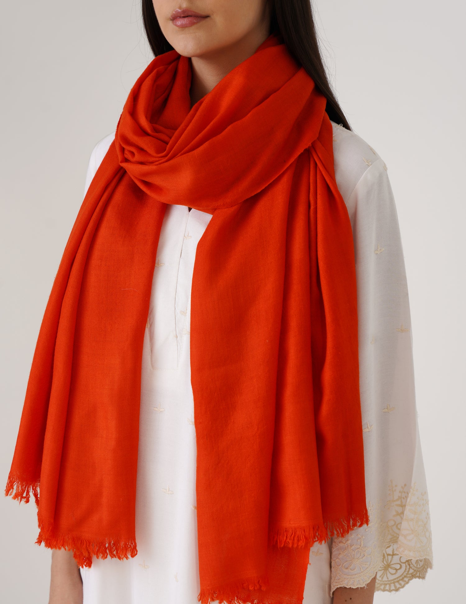 Kashmiri Handwoven Solid Cashmere Pashmina Shawl – Carrot Orange | Handwoven Heritage - Kashmir Box