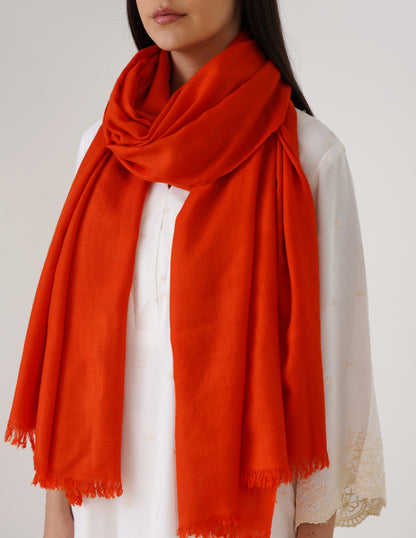 Kashmiri Handwoven Solid Cashmere Pashmina Shawl – Carrot Orange | Handwoven Heritage - Kashmir Box