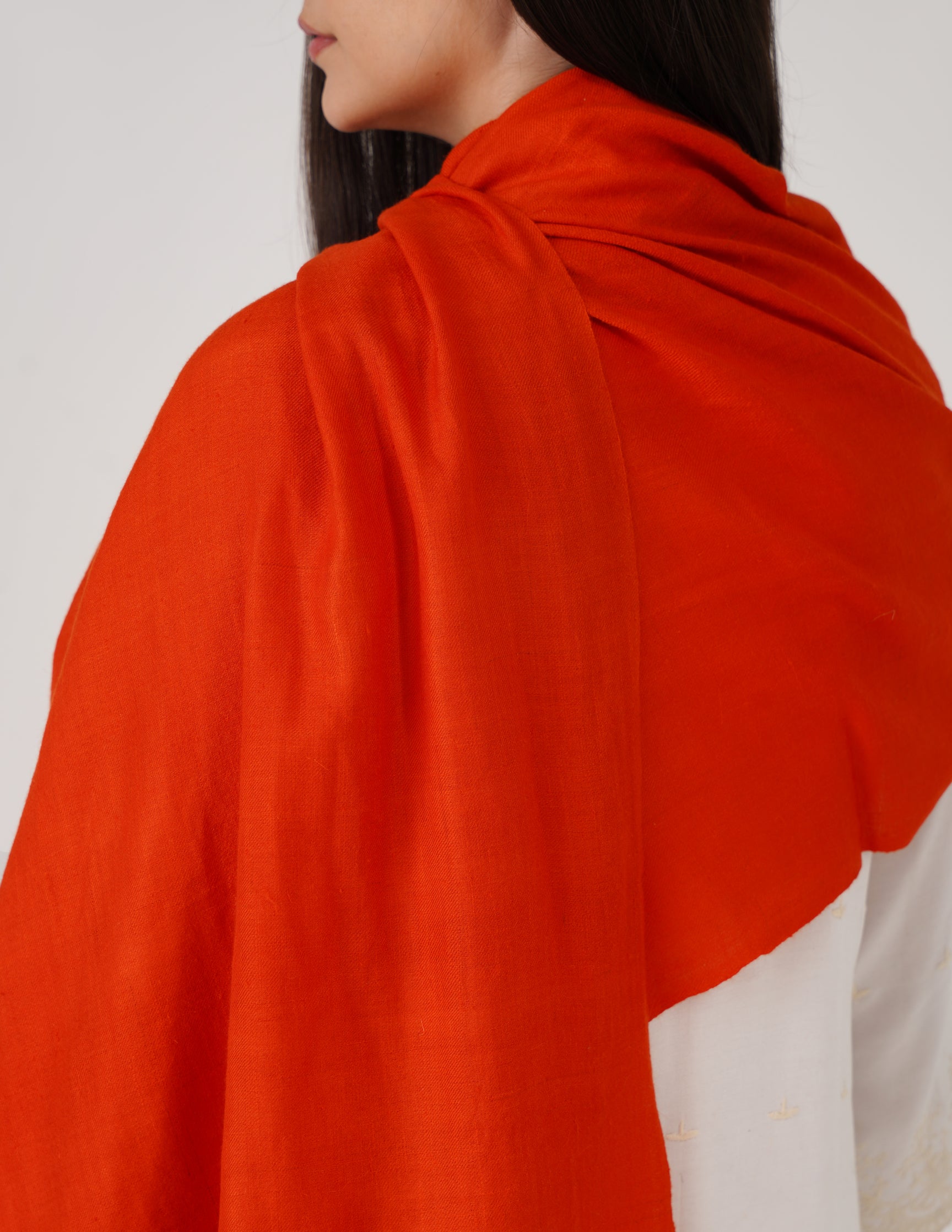 Kashmiri Handwoven Solid Cashmere Pashmina Shawl – Carrot Orange | Handwoven Heritage - Kashmir Box