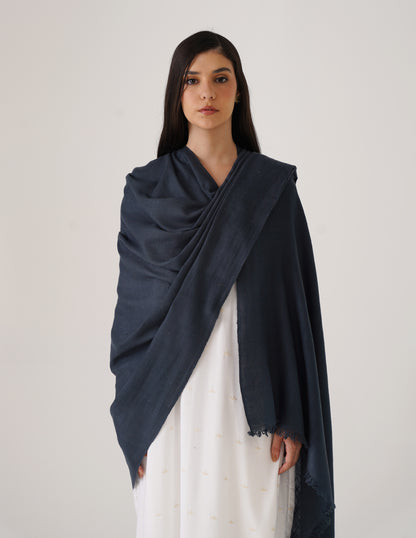 Kashmiri Handwoven Solid Cashmere Pashmina Shawl – Dark Teal Blue | Handwoven Heritage - Kashmir Box