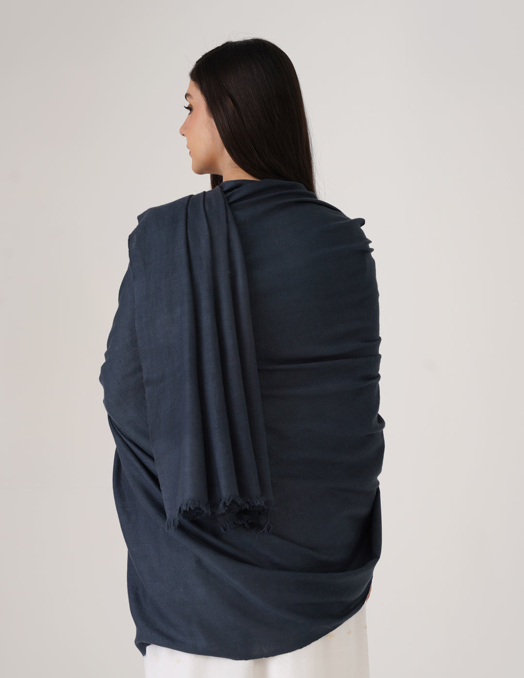 Kashmiri Handwoven Solid Cashmere Pashmina Shawl – Dark Teal Blue | Handwoven Heritage - Kashmir Box