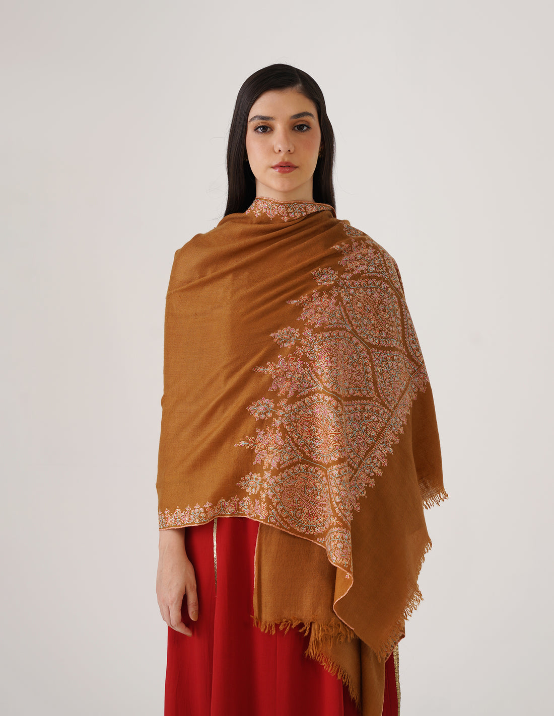 Kashmiri Handwoven Pashmina Sozni Heavy Palladar Stole – Mustard | Luxury Heritage - Kashmir Box