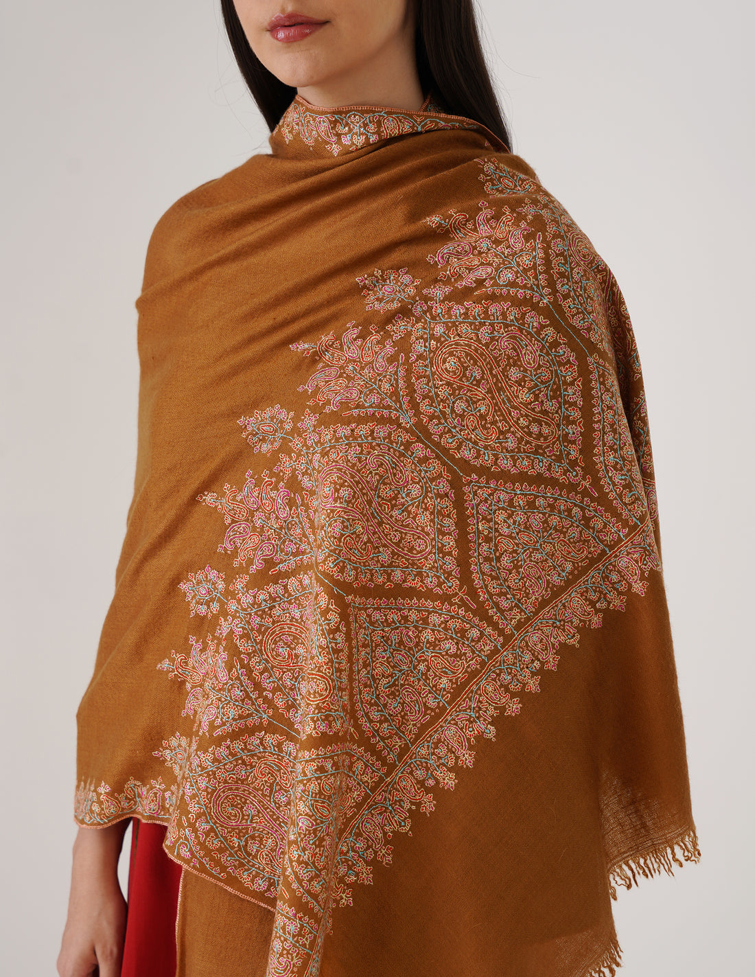 Kashmiri Handwoven Pashmina Sozni Heavy Palladar Stole – Mustard | Luxury Heritage - Kashmir Box