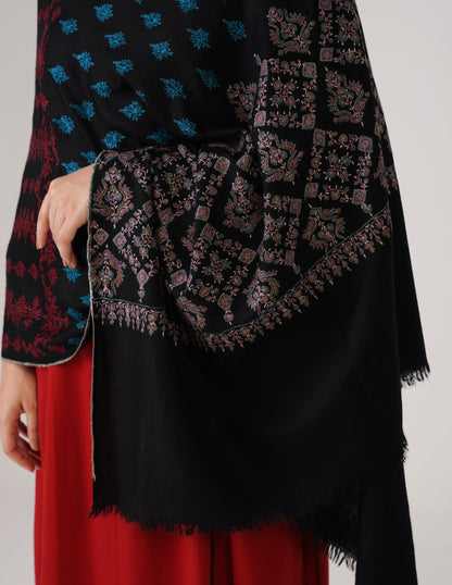 Kashmiri Handwoven Pashmina Sozni Stole Modern Design – Black | Handwoven Heritage - Kashmir Box