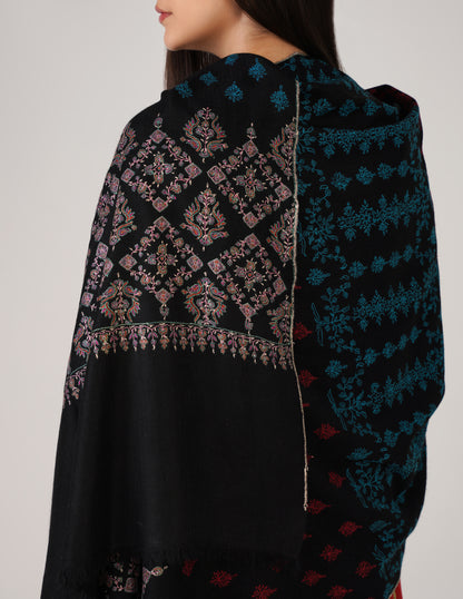 Kashmiri Handwoven Pashmina Sozni Stole Modern Design – Black | Handwoven Heritage - Kashmir Box