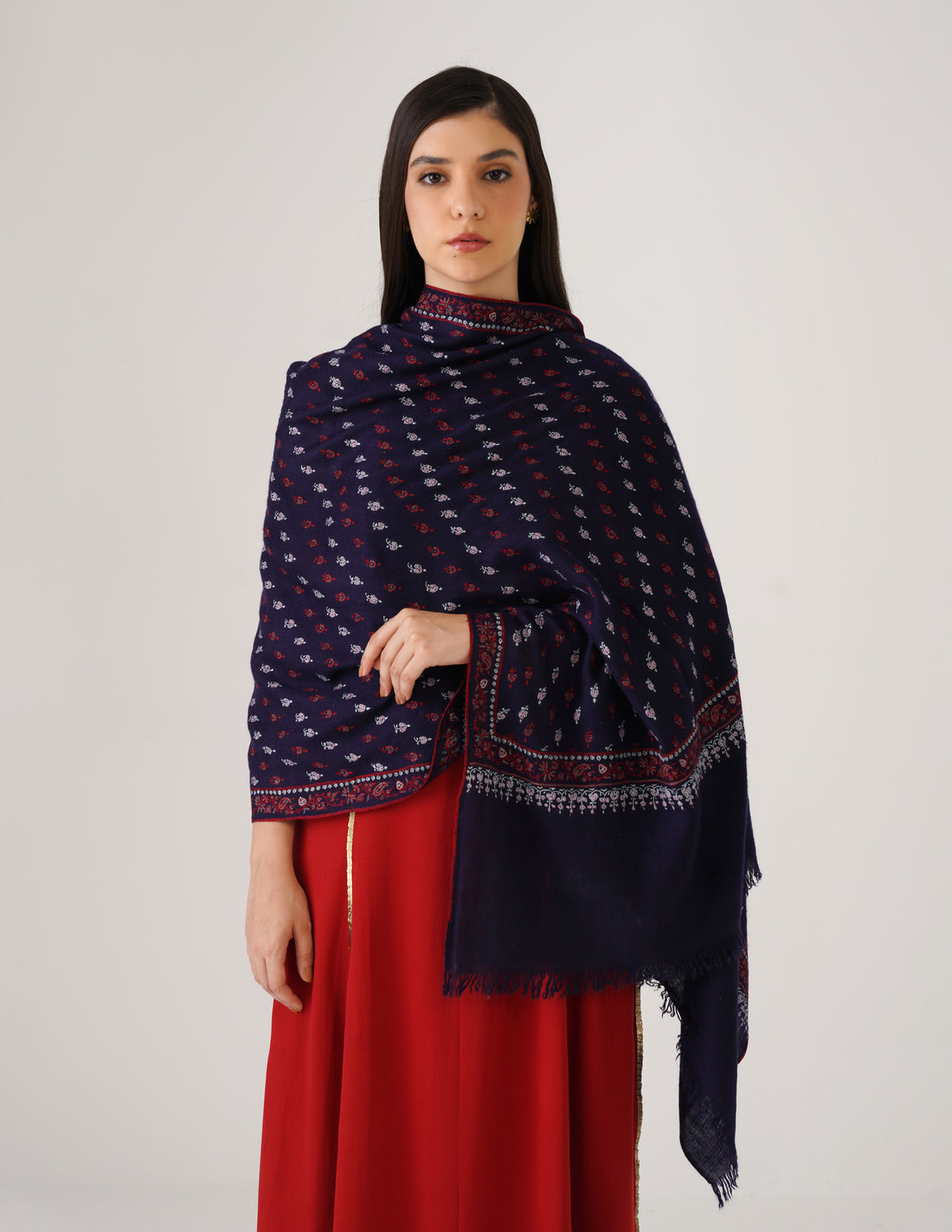 Kashmiri Handwoven Pashmina Sozni Stole – Baby Booties Blue | Handwoven Heritage - Kashmir Box