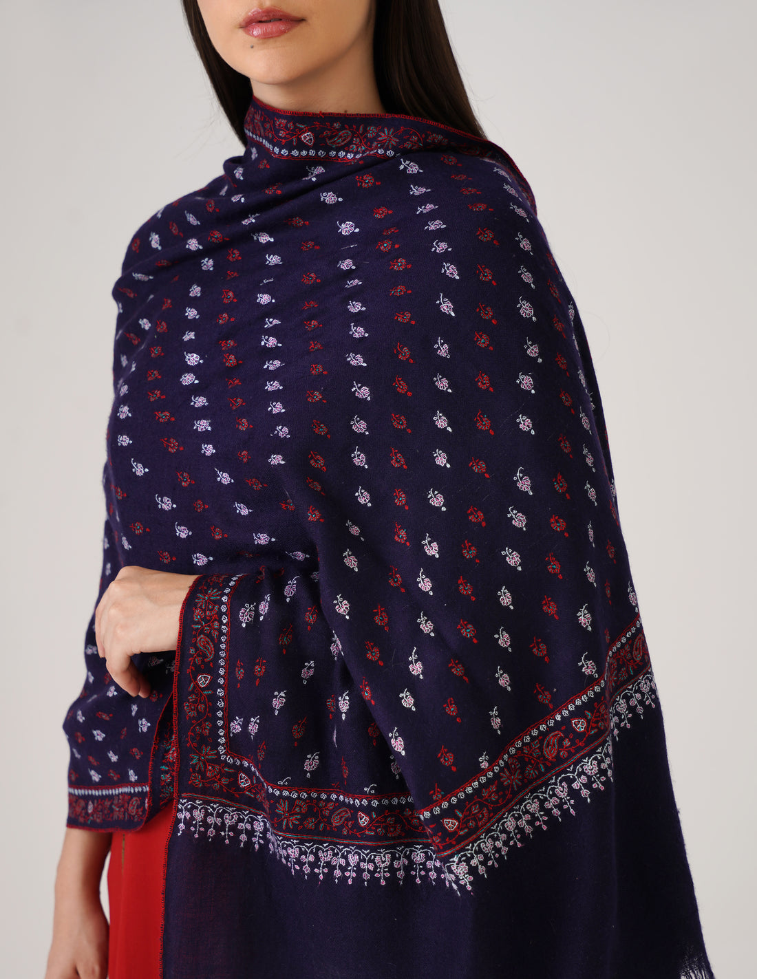 Kashmiri Handwoven Pashmina Sozni Stole – Baby Booties Blue | Handwoven Heritage - Kashmir Box