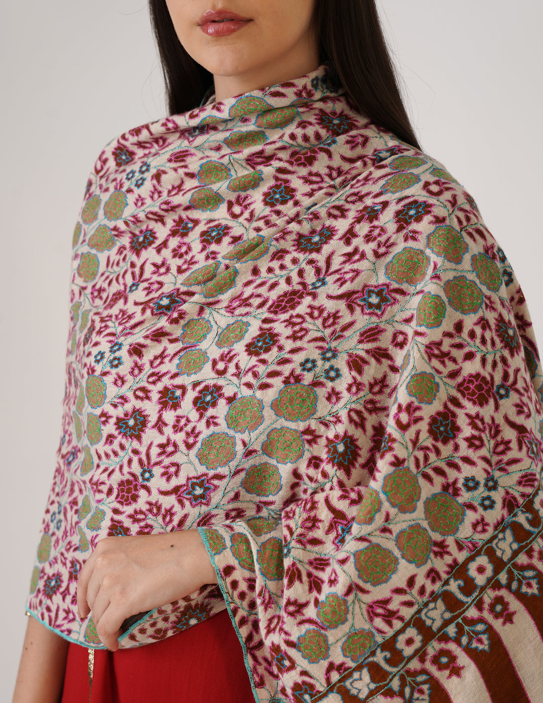 Kashmiri Handwoven Pashmina Sozni Stole Outline Embroidery – Arabian Spice | Handwoven Heritage | GI Certified - Kashmir Box