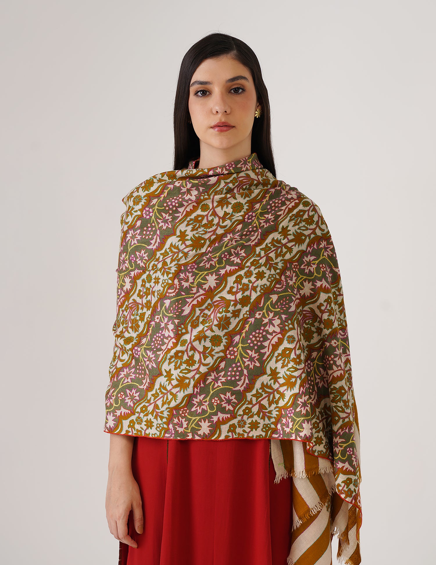 Kashmiri Handwoven Pashmina Sozni Stole Outline Embroidery – Mustard Gold | Handwoven Heritage | GI Certified - Kashmir Box