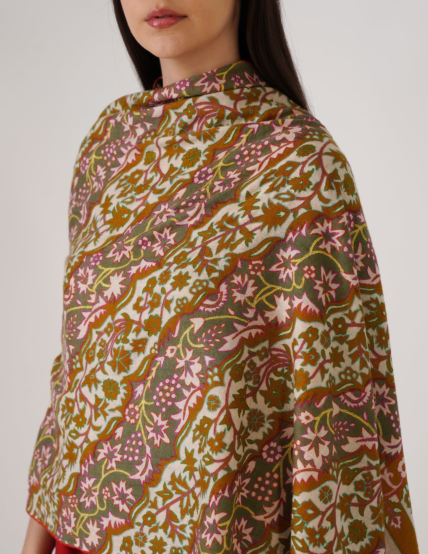 Kashmiri Handwoven Pashmina Sozni Stole Outline Embroidery – Mustard Gold | Handwoven Heritage | GI Certified - Kashmir Box