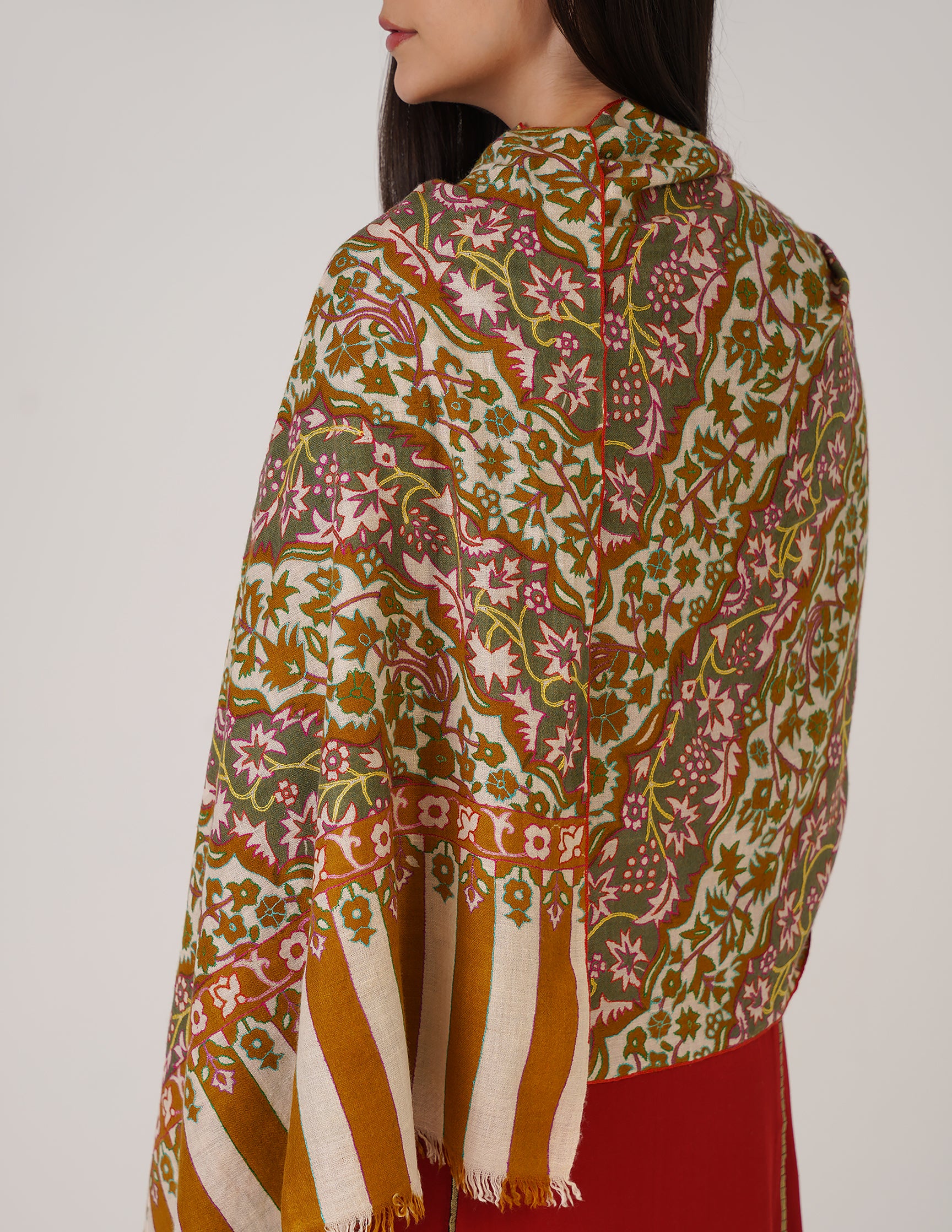 Kashmiri Handwoven Pashmina Sozni Stole Outline Embroidery – Mustard Gold | Handwoven Heritage | GI Certified - Kashmir Box