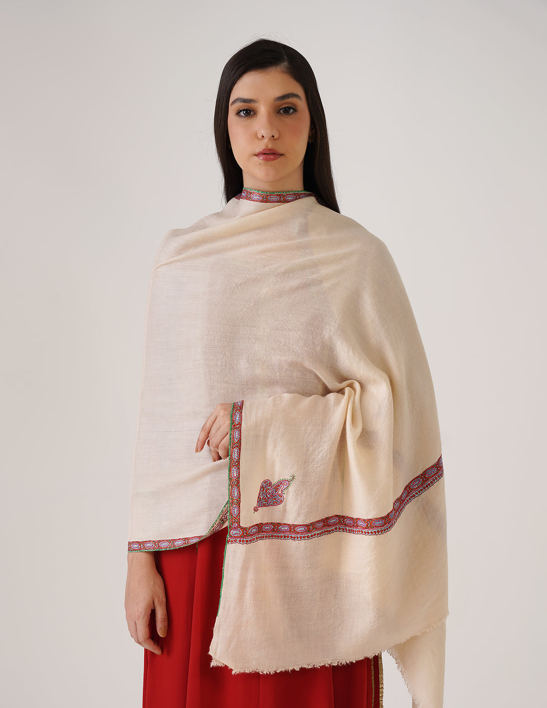 Kashmiri Handwoven Pashmina Sozni Stole Hashidaar – Powder Puff | Handwoven Heritage - Kashmir Box